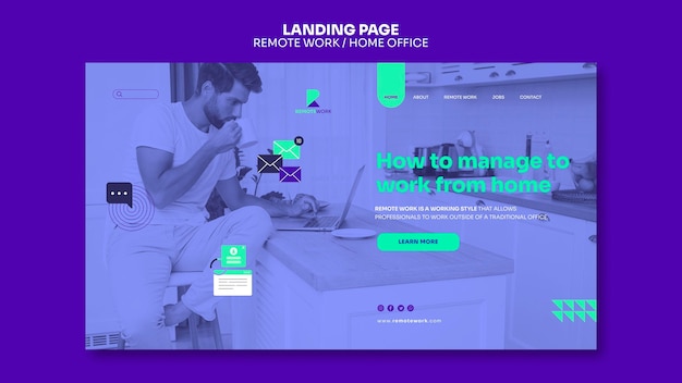 Free PSD remote working landing page