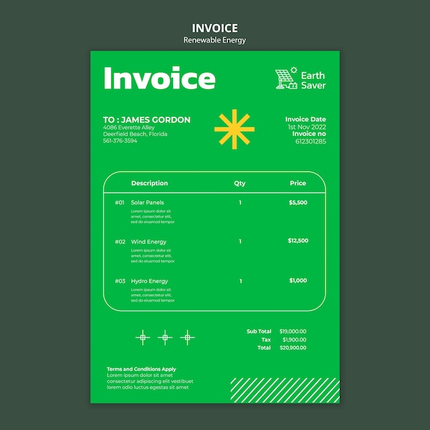 Free PSD renewable energy invoice template