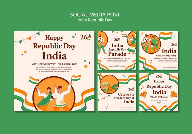 Free PSD republic day  celebration  instagram posts