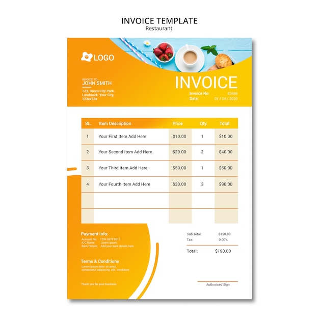 Restaurant design for invoice template 