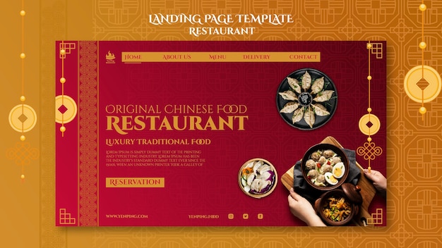 Restaurant landing page template with asian lucky coins