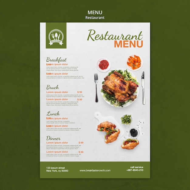 Restaurant menu poster with food print template