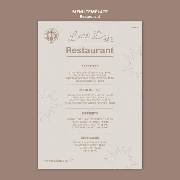 Free PSD restaurant menu template design