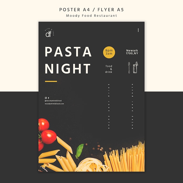 Free PSD restaurant pasta night poster