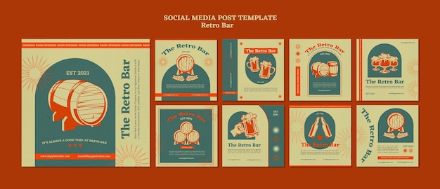 Free PSD retro bar instagram post design template