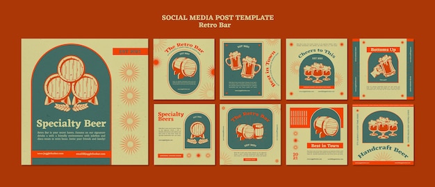 Retro bar instagram post design template