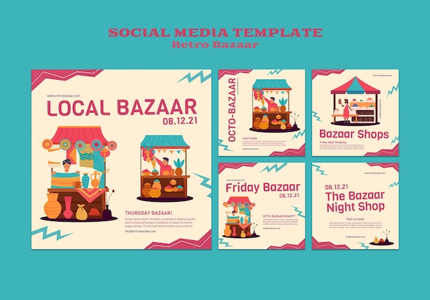 Free PSD retro bazaar social media posts