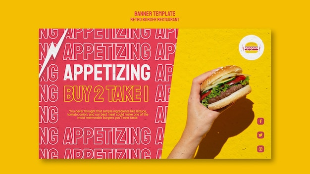 Retro burger restaurant banner design