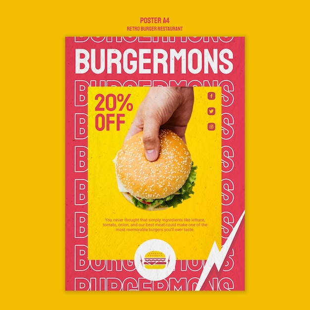 Free PSD retro burger restaurant poster design