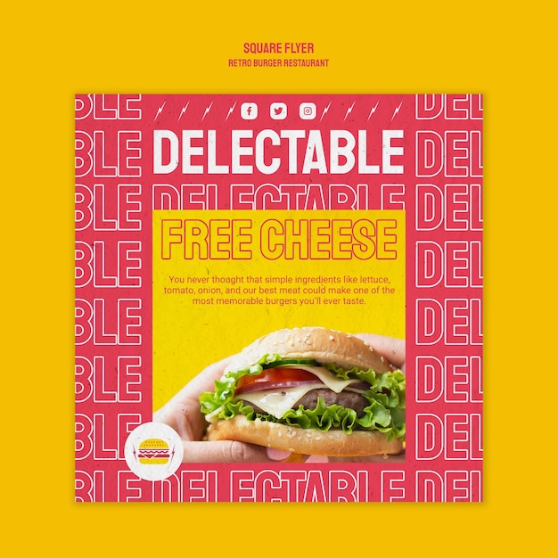 Free PSD retro burger restaurant square flyer template