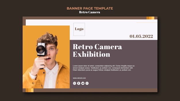 Retro camera concept banner style