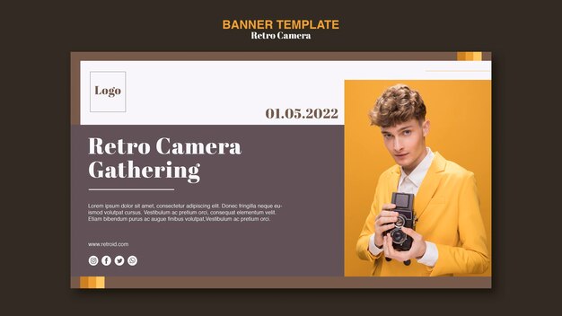 Retro camera concept banner template