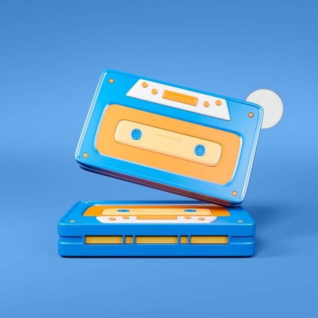 Retro cassette tape icon Isolated 3d render Illustration