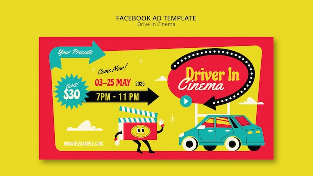 Free PSD retro drive in cinema facebook template