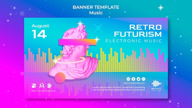 Free PSD retro futuristic horizontal banner template for music fest