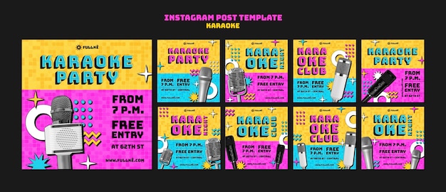 Retro karaoke party instagram posts template