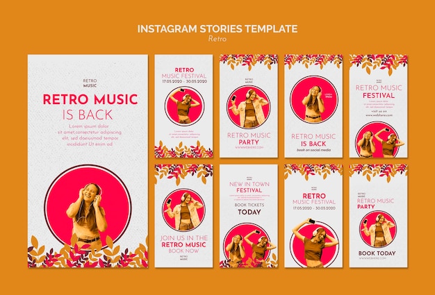 Free PSD retro music concept instagram stories template