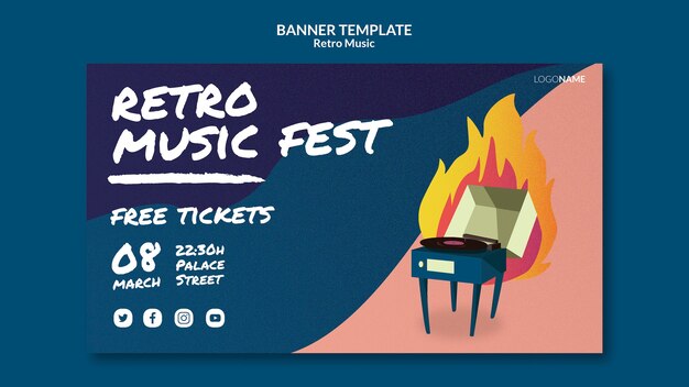 Retro music horizontal banner