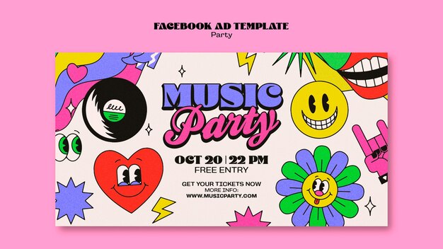 Retro music party facebook template