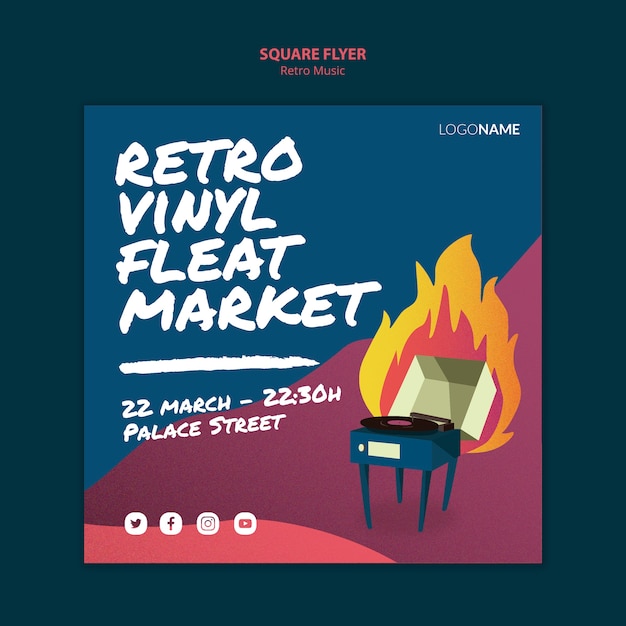 Free PSD retro music square flyer design