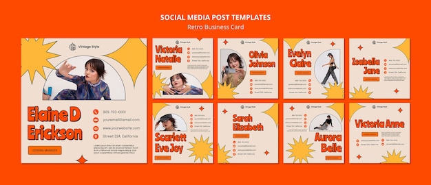 Retro social media post template pack