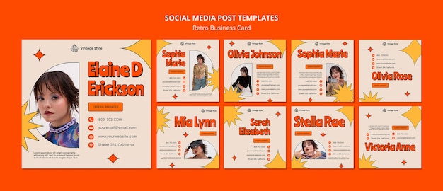 Retro social media post template pack