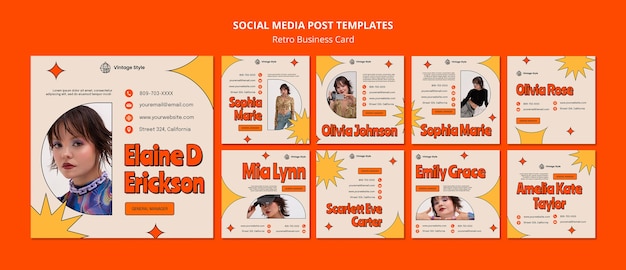 Retro social media post template pack