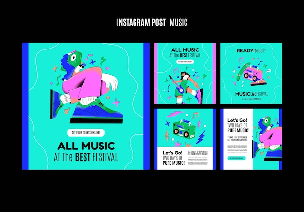 Free PSD retro style music festival instagram post set