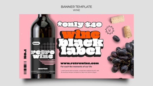 Free PSD retro style wine horizontal banner template