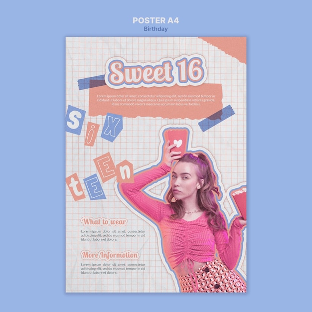 Retro sweet 16 poster template