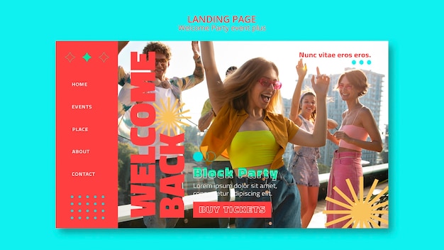 Free PSD retro welcome party landing page template