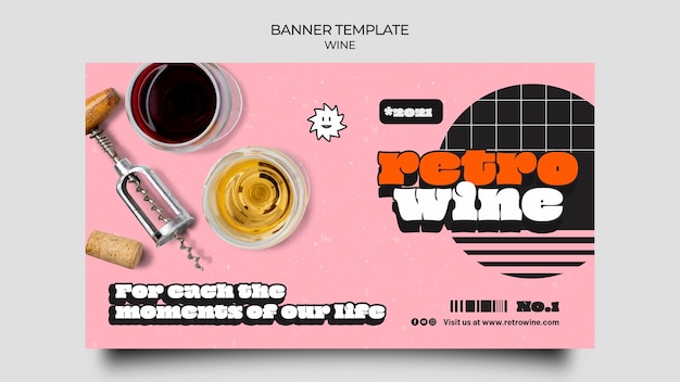 Retro wine horizontal banner template