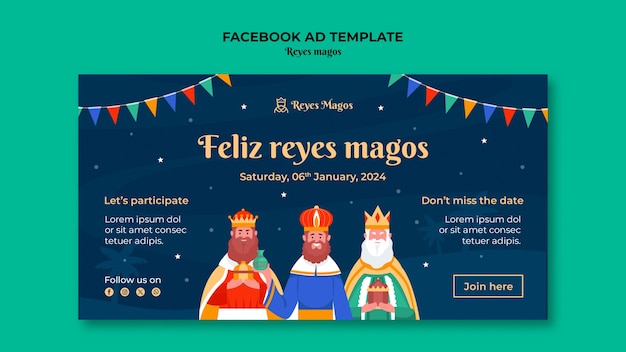 Free PSD reyes magos celebration  facebook template