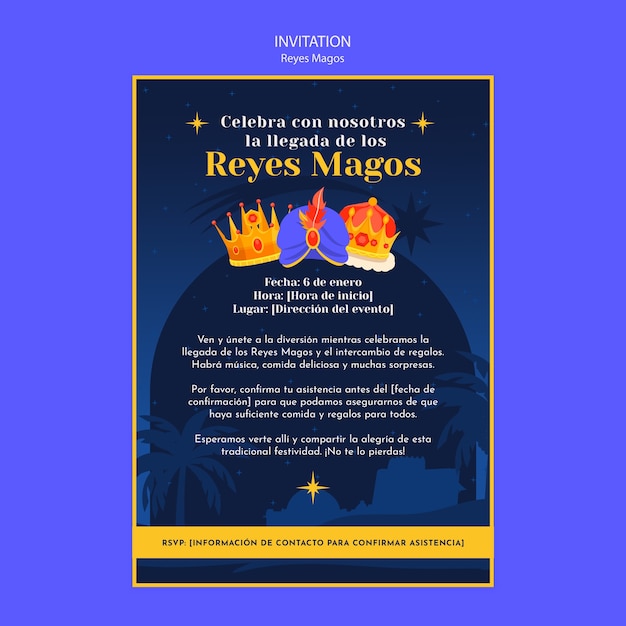 Free PSD reyes magos celebration invitation template