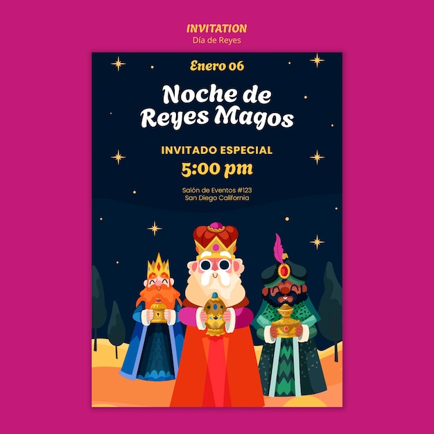 Reyes magos celebration  invitation template