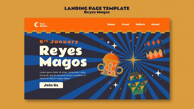 Free PSD reyes magos celebration landing page template