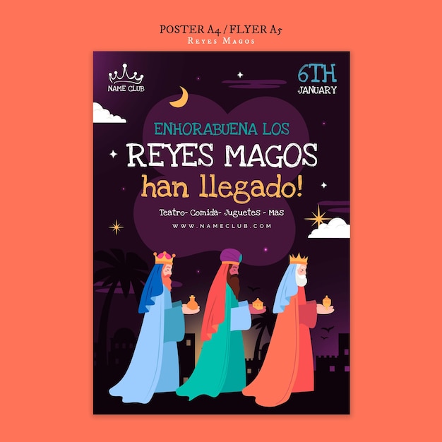 Free PSD reyes magos celebration poster template