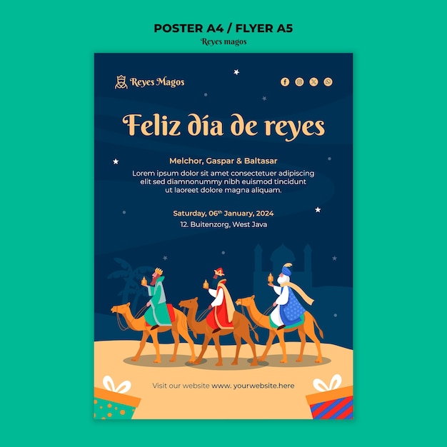 Free PSD reyes magos celebration  poster template