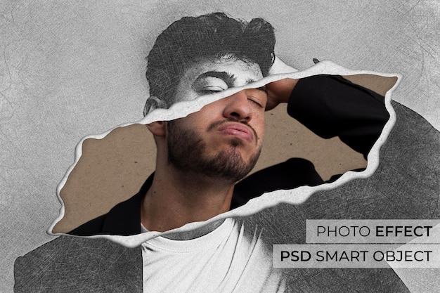 Free PSD ripped paper portrait effect