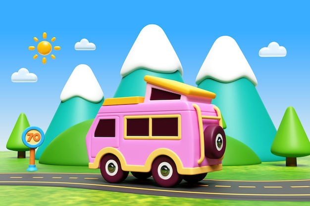 Free PSD road trip illustration