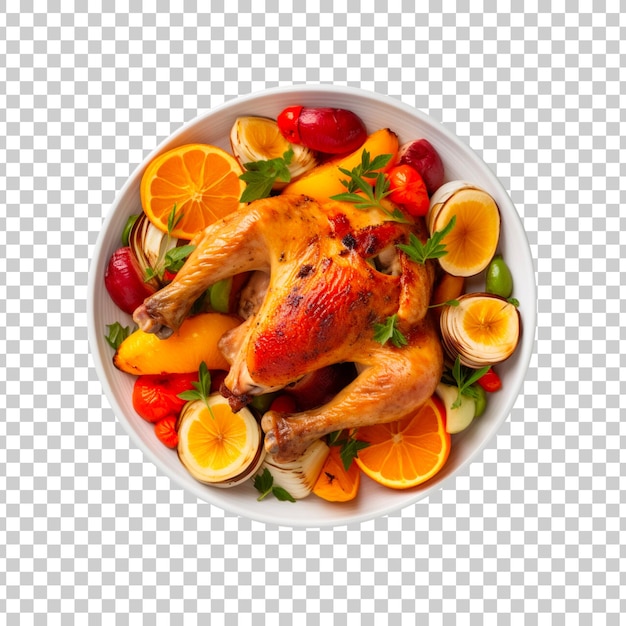 Free PSD roasted chicken oranges and vegetables isolated on transparent background