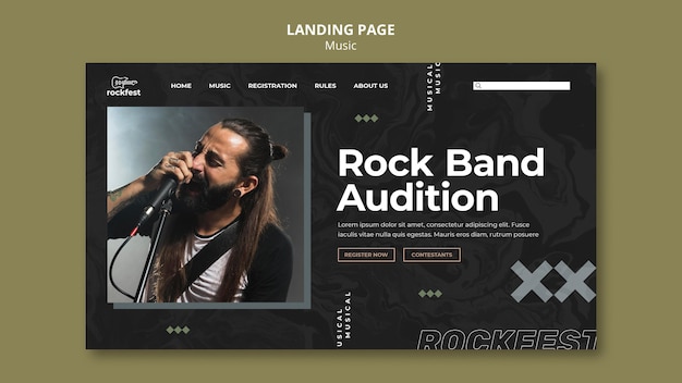 Free PSD rock band audition landing page template