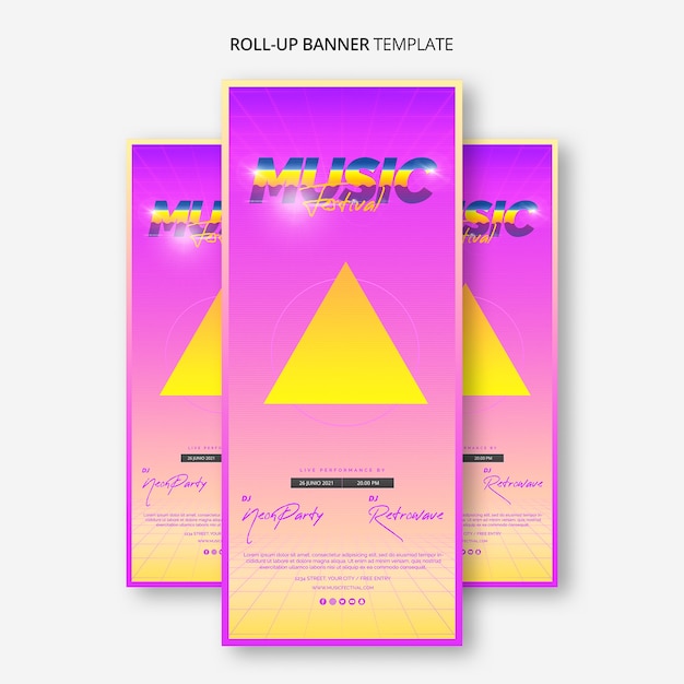 Roll up banner template for 80s music festival