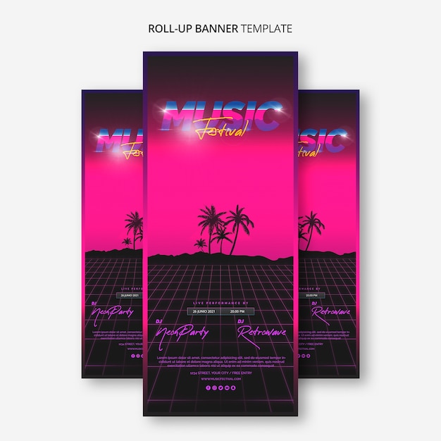 Free PSD roll up banner template for 80s music festival