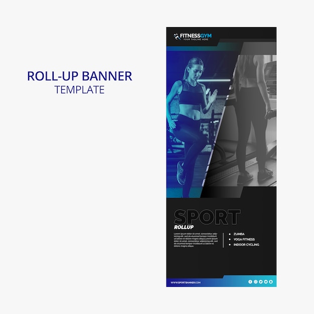 Free PSD roll up banner template with fitness concept