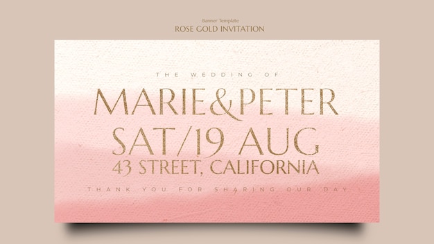 Free PSD rose gold invitation horizontal banner template