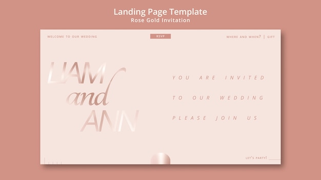 Rose gold invitation landing page template