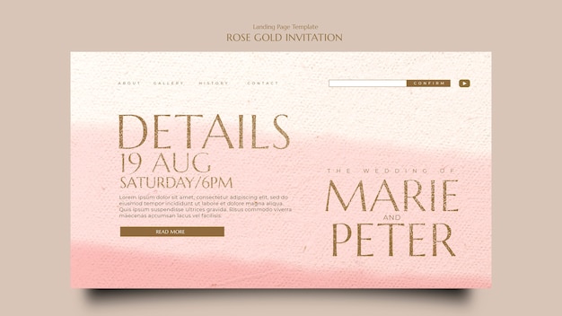 Free PSD rose gold invitation landing page template