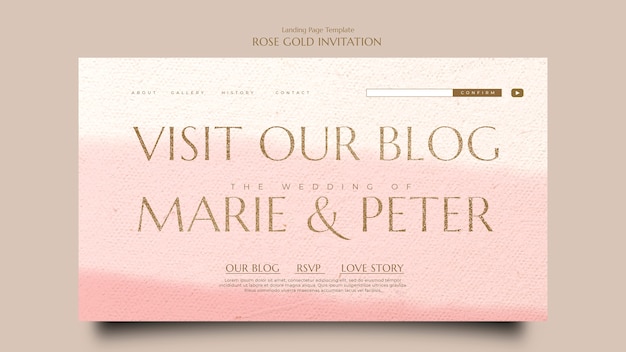 Free PSD rose gold invitation landing page