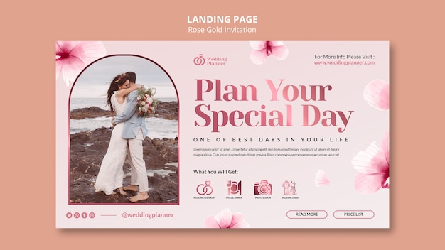 Rose gold landing page design template